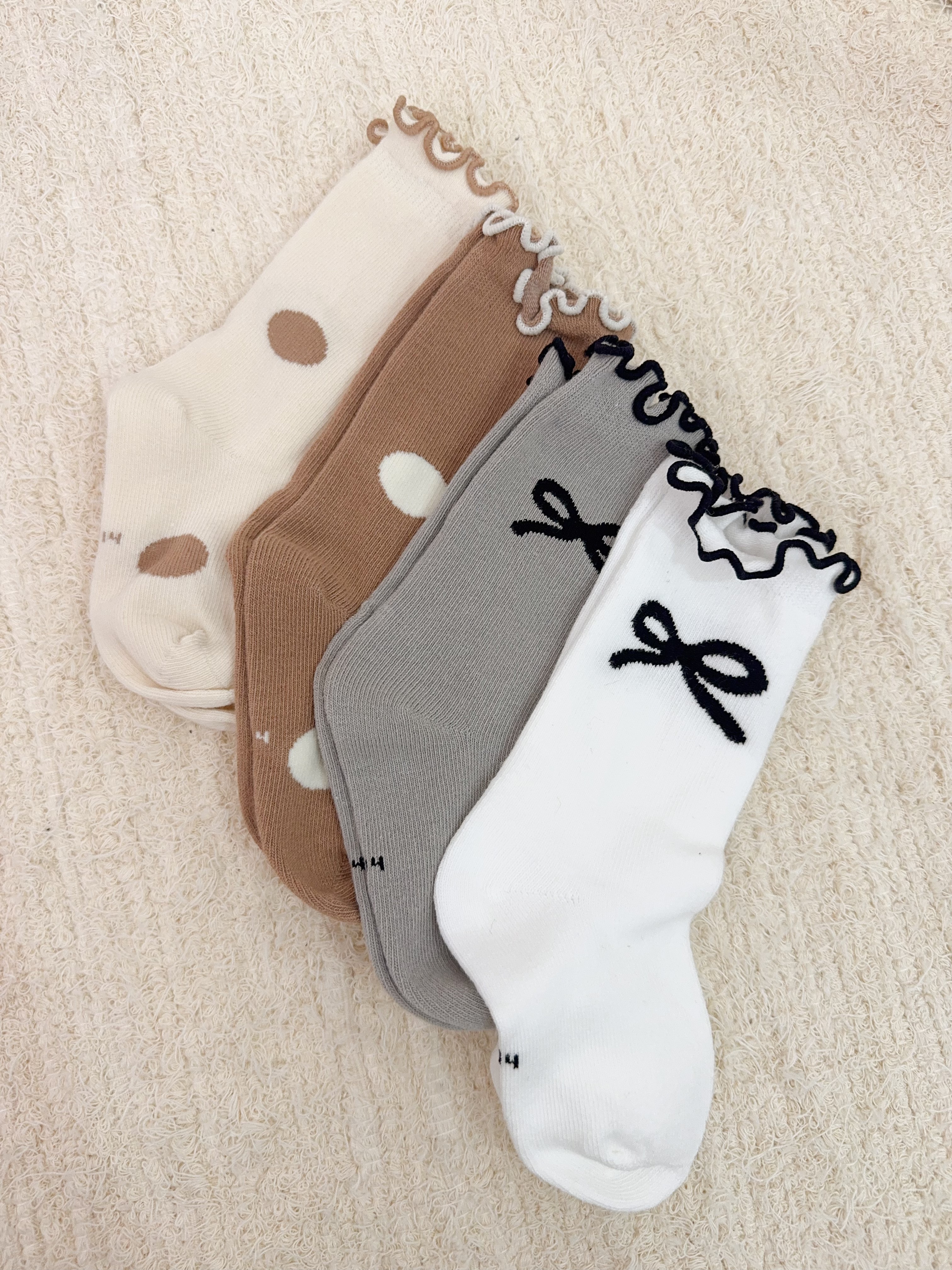 純棉珍奶木耳邊襪組4入