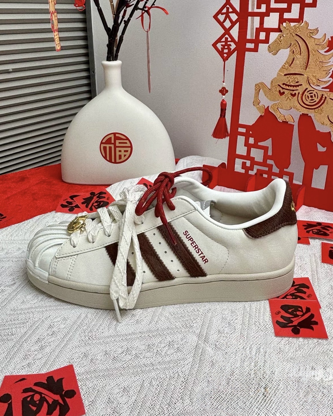 男女鞋 ADIDAS SUPERSTAR II 2 白紅 馬年 新年 貝殼頭 雙鞋帶 皮革 經典 休閒鞋【KJ6293】CNY