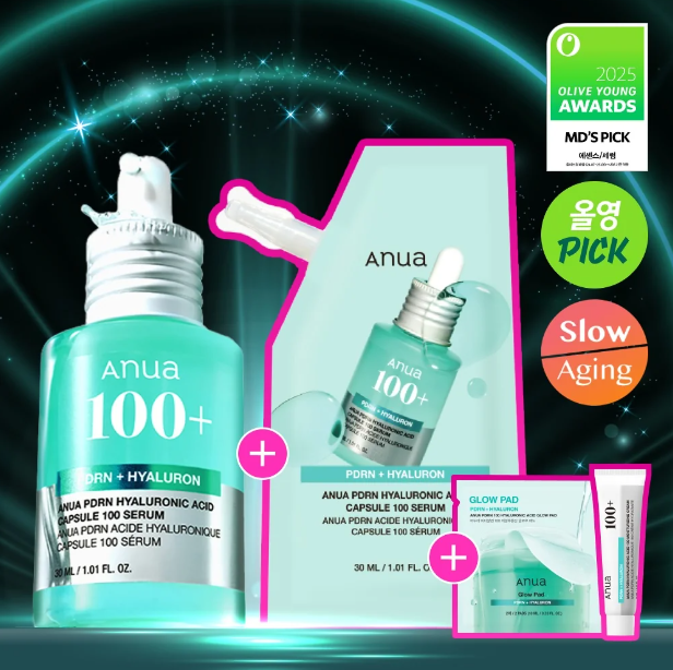 ANUA Salmon PDRN Hyaluronic Acid Capsules 100ml Essence 30ml + Refill 30ml + Free Cream 30ml + 2 Toner Pads
