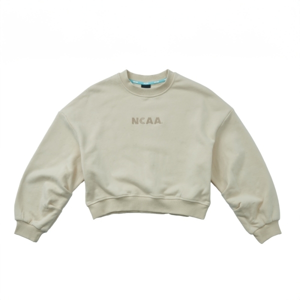 NCAA 大學T 淺卡其 刺繡LOGO 落肩刷毛 短版 長袖 女 7452100231