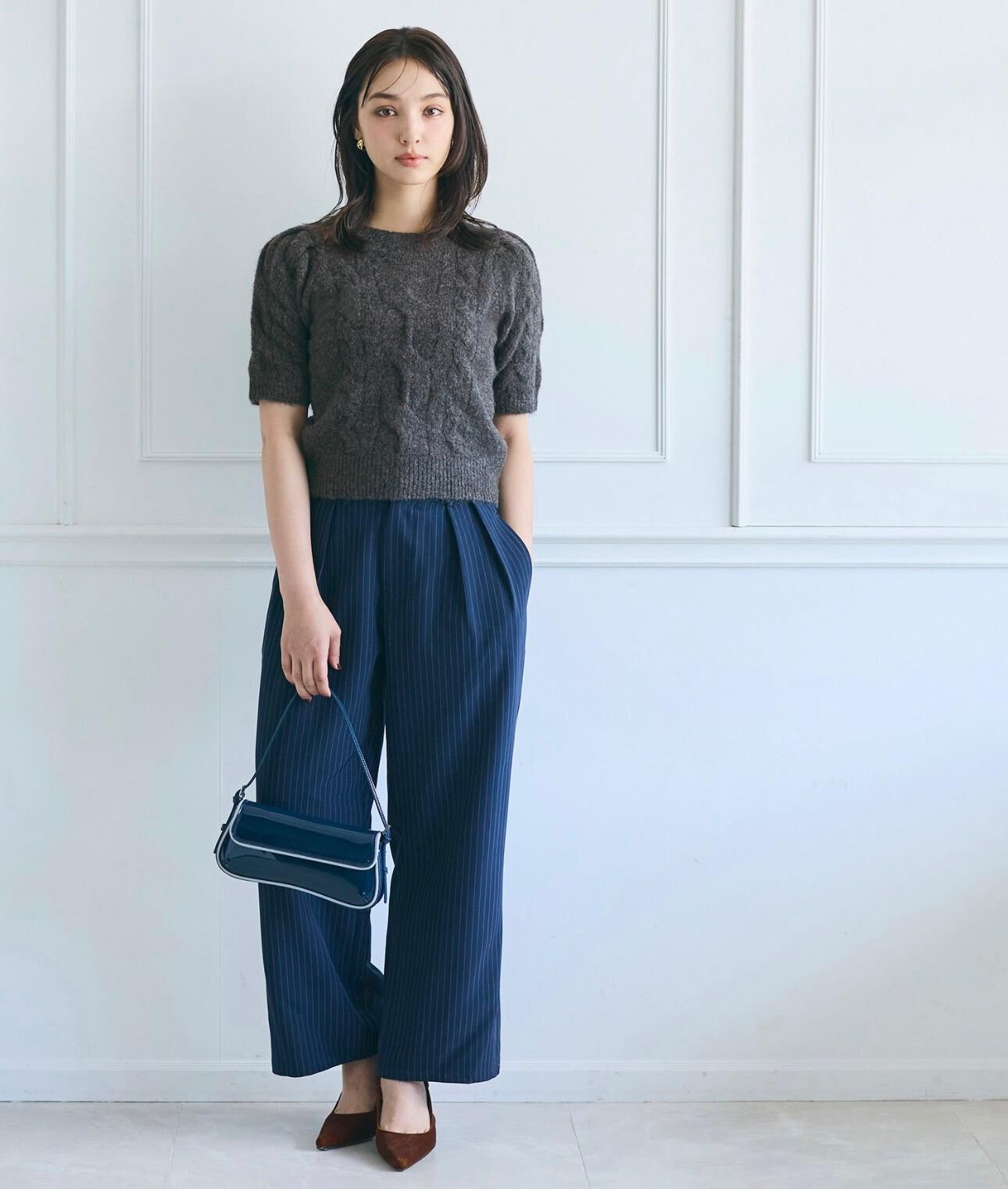 【預購】JN122402 Coca 紋麻花針織短袖上衣