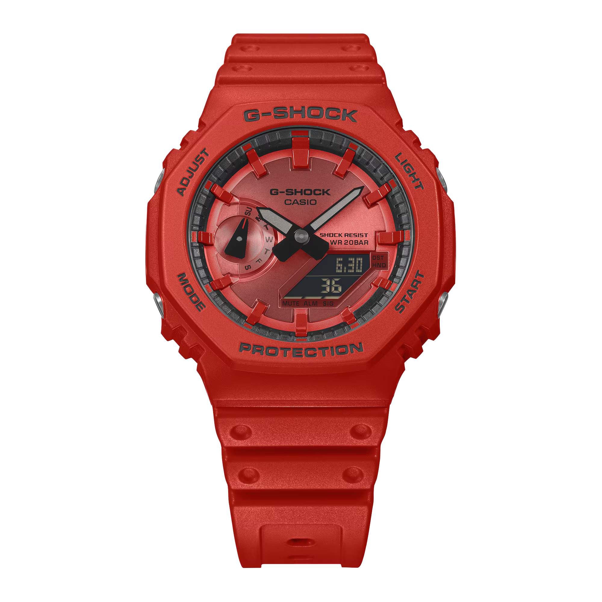 萬年鐘錶 - G-SHOCK  經典款紅色八角錶殼系列電子錶 GA-2100RRB-4A 錶徑 : 45.4 mm