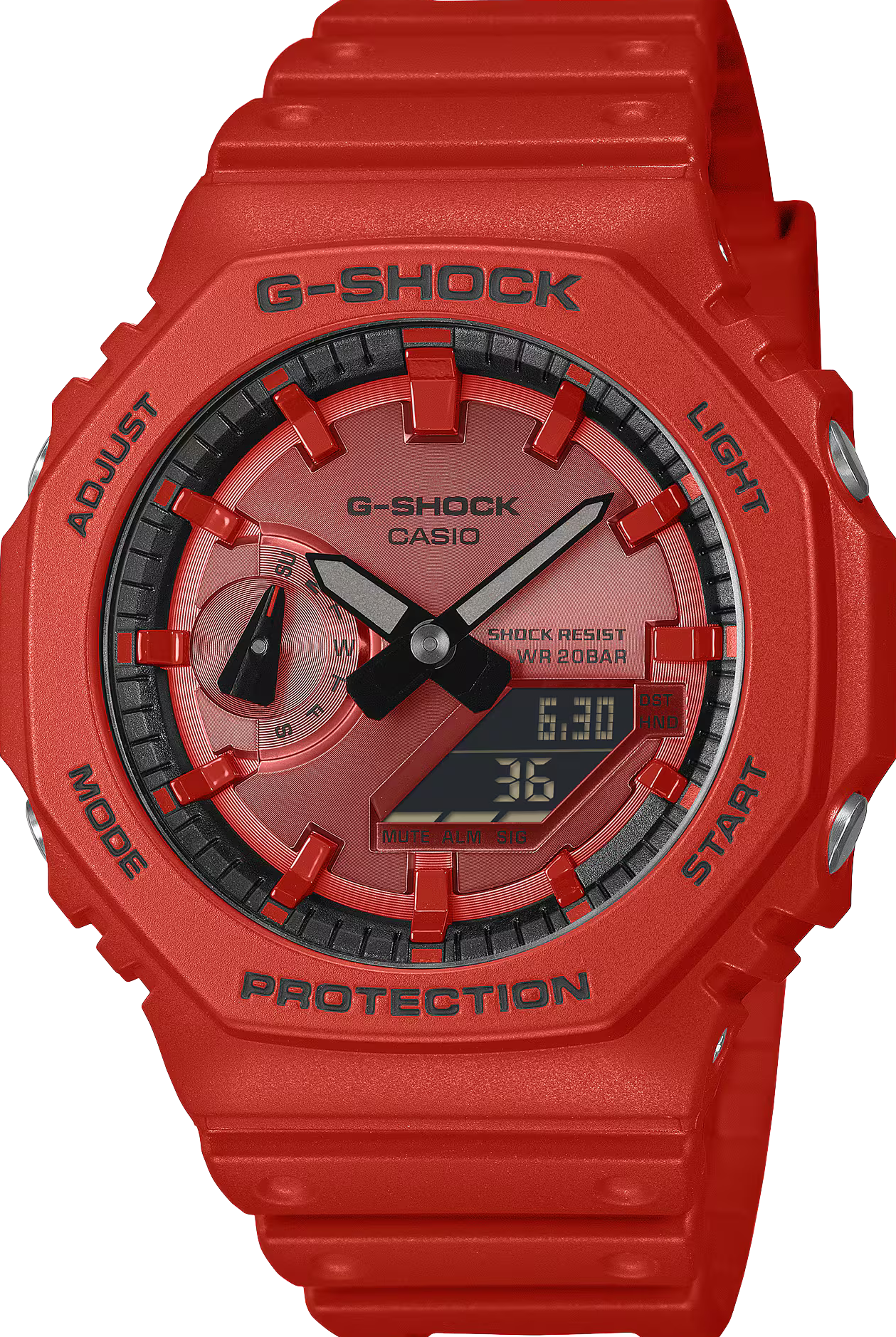萬年鐘錶 - G-SHOCK  經典款紅色八角錶殼系列電子錶 GA-2100RRB-4A 錶徑 : 45.4 mm