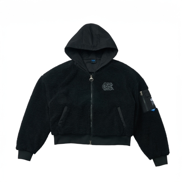 NCAA 外套 黑 落肩 羊羔毛 短版外套 女 7452140220