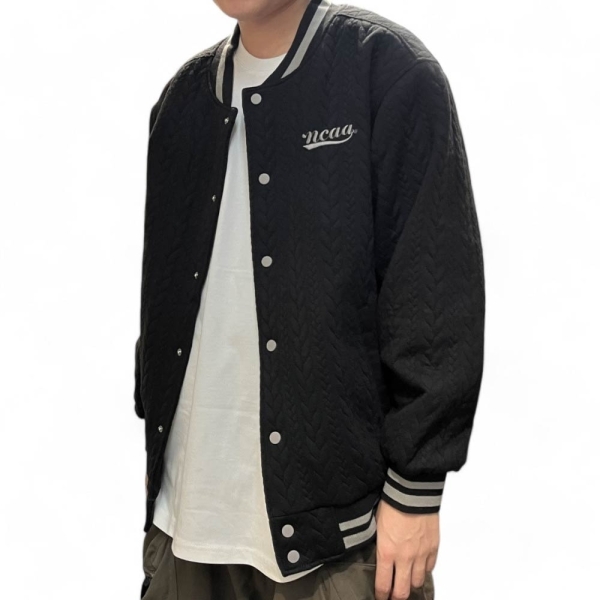 NCAA 外套 黑灰 麻花編織 刺繡 落肩 棒球外套 中性 7455140120