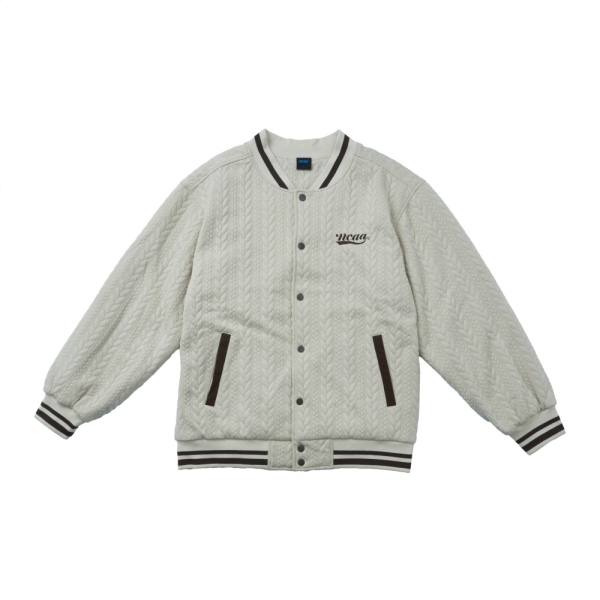 NCAA 外套 淺卡其棕 麻花編織 刺繡 落肩 棒球外套 中性 7455140131