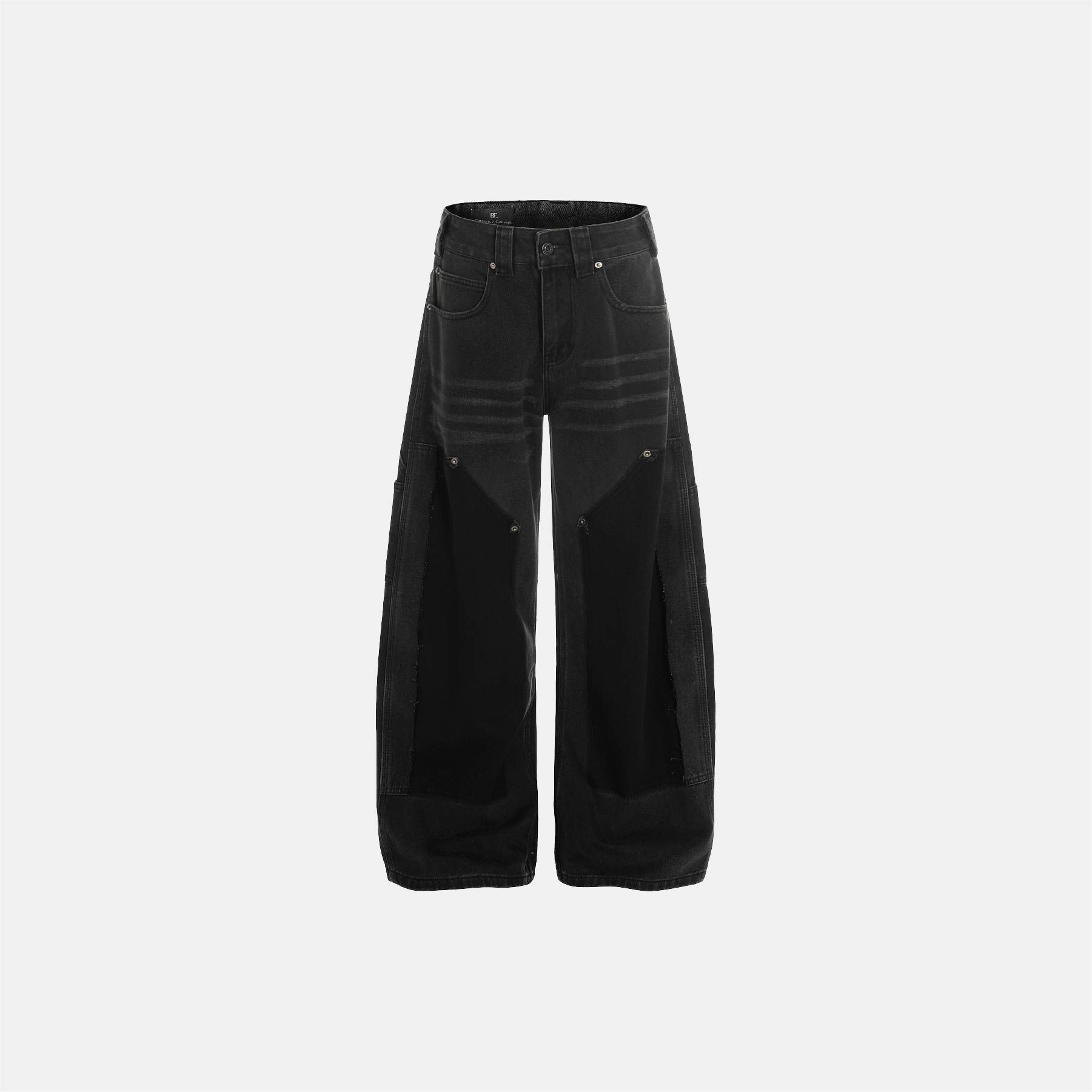 ACR 梯形 裁片 側口袋 拼接 貓鬚 垂墜 牛仔褲 長褲