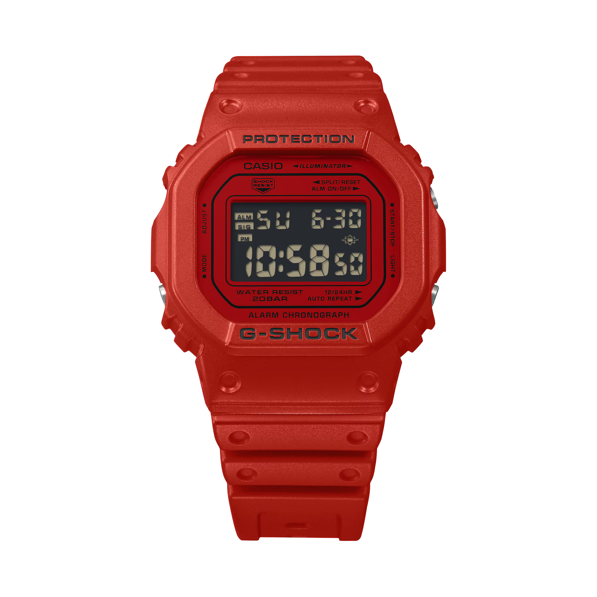 萬年鐘錶 - G-SHOCK 紅色經典款方形錶殼防震電子錶 DW-5600RRB-4 錶徑: 42.8MM