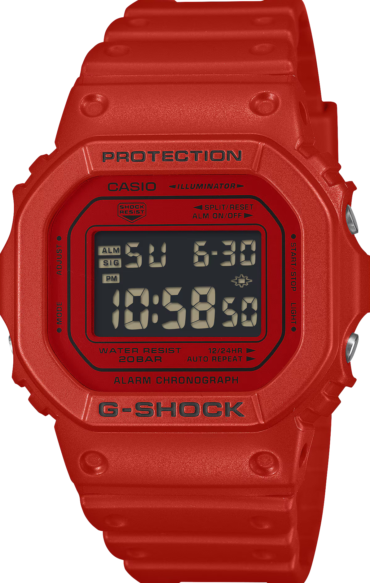 萬年鐘錶 - G-SHOCK 紅色經典款方形錶殼防震電子錶 DW-5600RRB-4 錶徑: 42.8MM