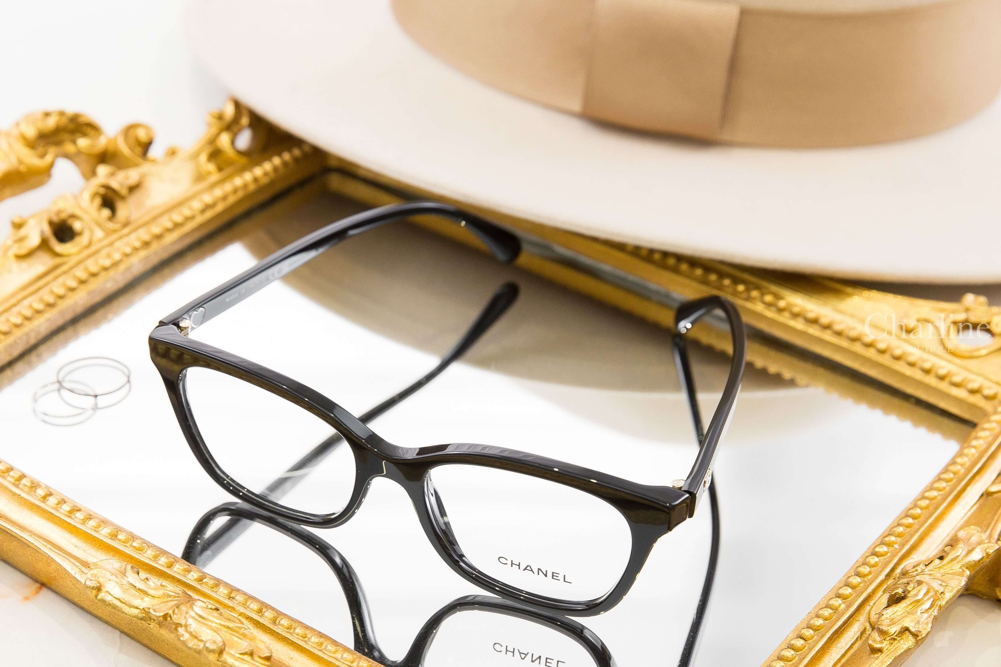 Chanel Rectangle Eyeglasses 黑色方框側邊愛心CC平光眼鏡-Charline Boutique 精品代購