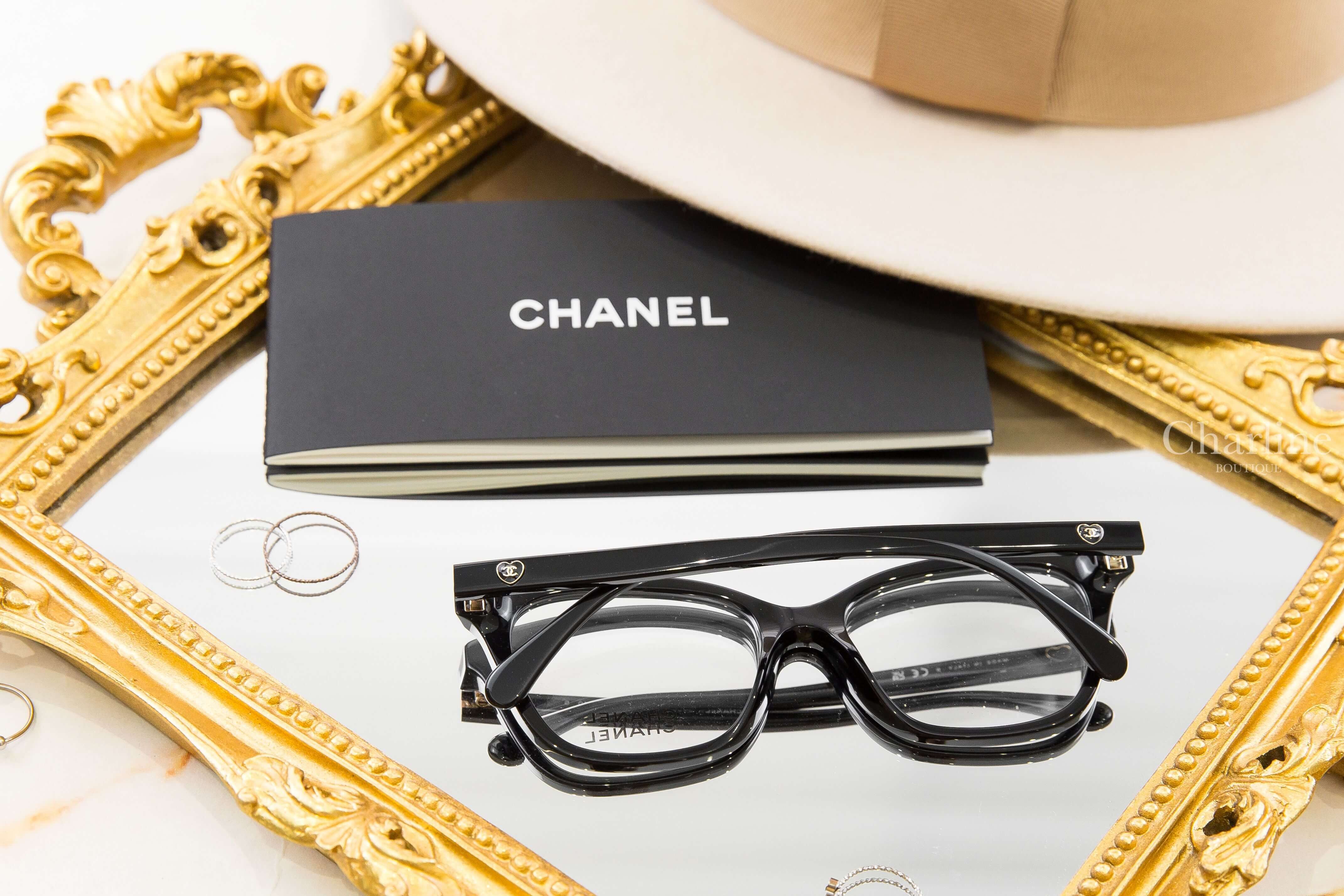 Chanel Rectangle Eyeglasses 黑色方框側邊愛心CC平光眼鏡-Charline Boutique 精品代購