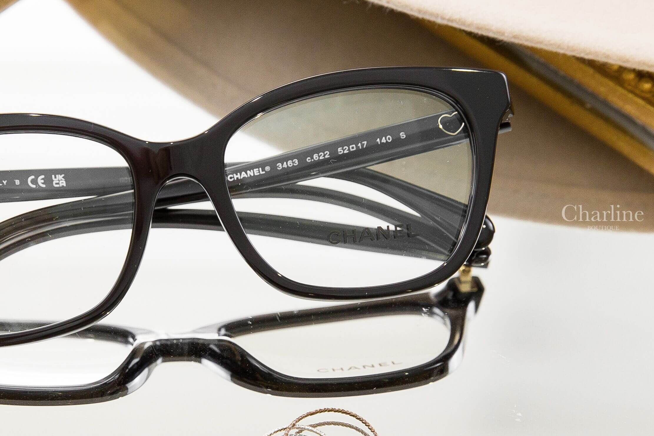 Chanel Rectangle Eyeglasses 黑色方框側邊愛心CC平光眼鏡