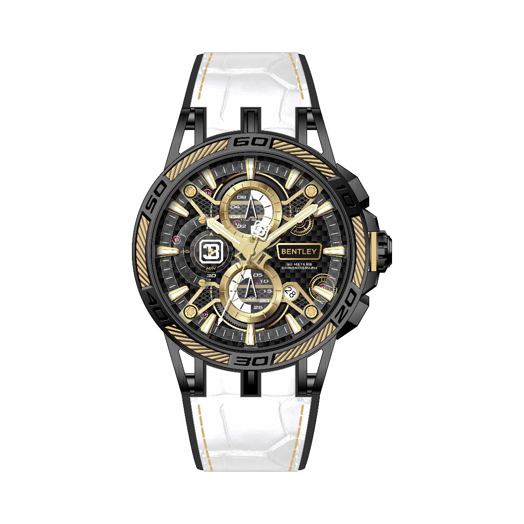 【BENTLEY 賓利】THE OUROBOROS 魅影系列 BL-40 黑殼系列 真三眼  質感潮流 日期 夜光 牛皮拚矽膠 手錶