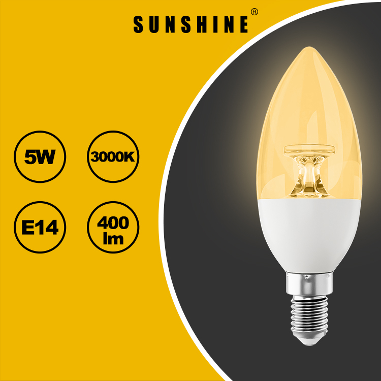 LED椒膽(導光柱蠟燭燈膽) 5W E14細螺頭 白光6500K / 黃光3000K LCANH-5E14D/W