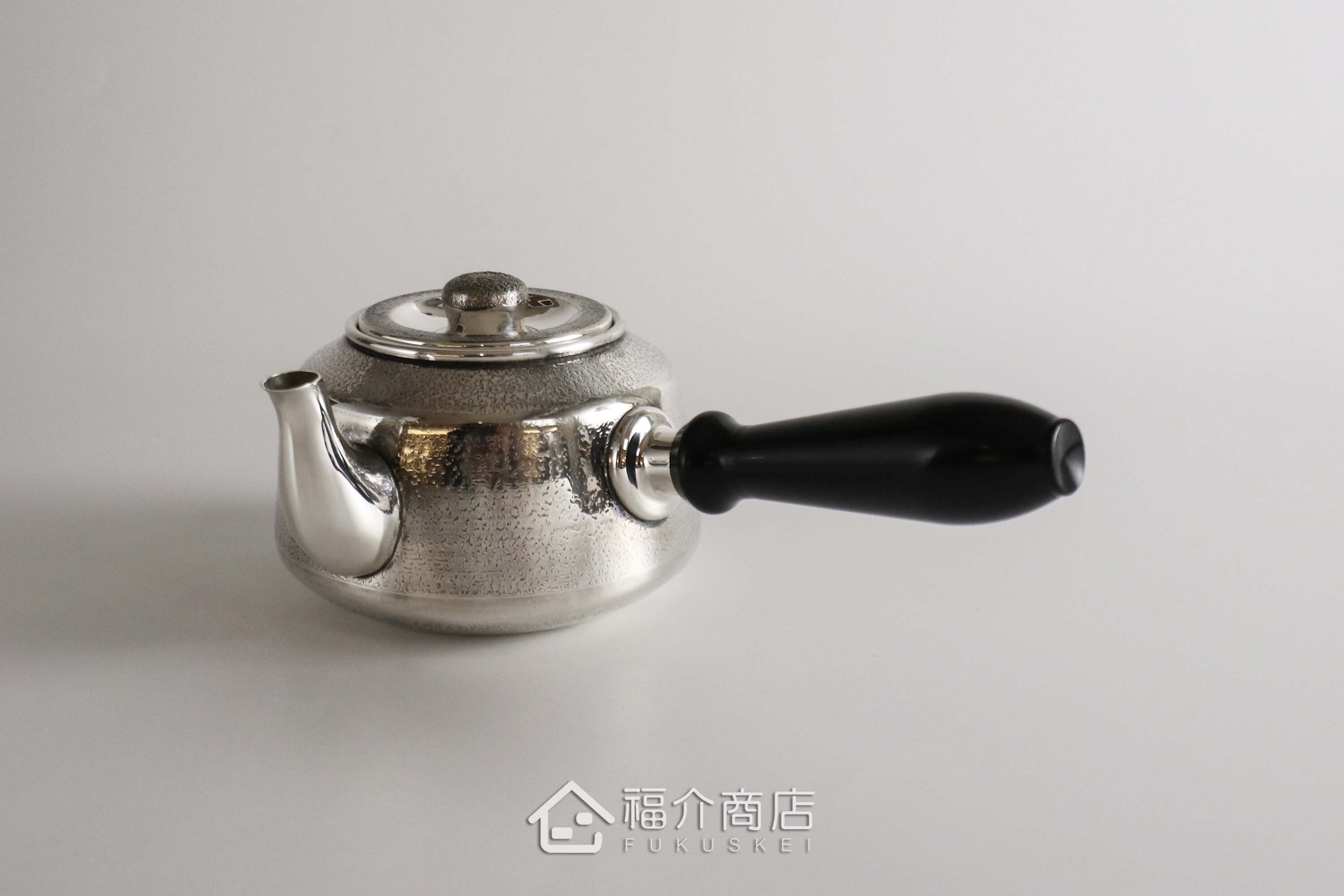 福介商店｜【大淵銀器】末廣形雅色橫手純銀急須0.26L