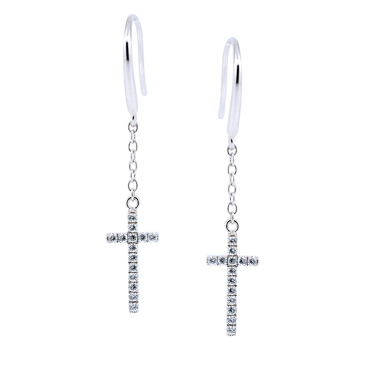 925純銀「十字守護」晶鑽耳環-ADSNE0043