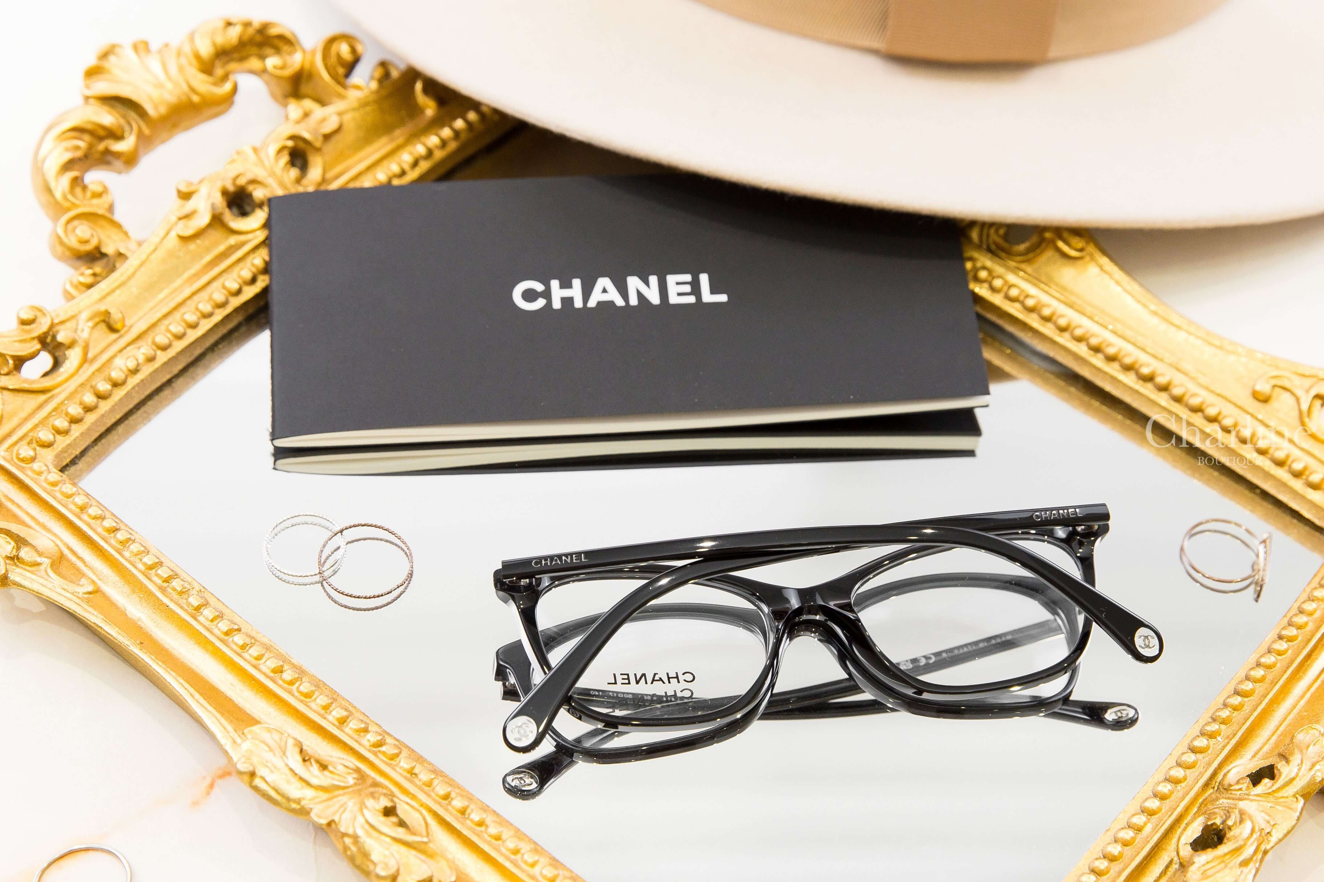 Chanel Rectangle Eyeglasses 黑色方框側邊銀色 Logo 鏡腳透明圓型CC平光眼鏡-Charline Boutique 精品代購