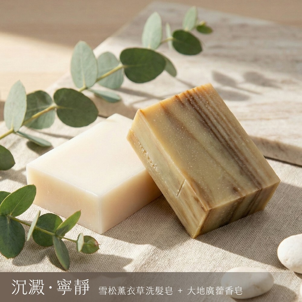 【沈澱．寧靜組】原生Original 雪松薰衣草洗髮皂 + 大地廣藿香皂
