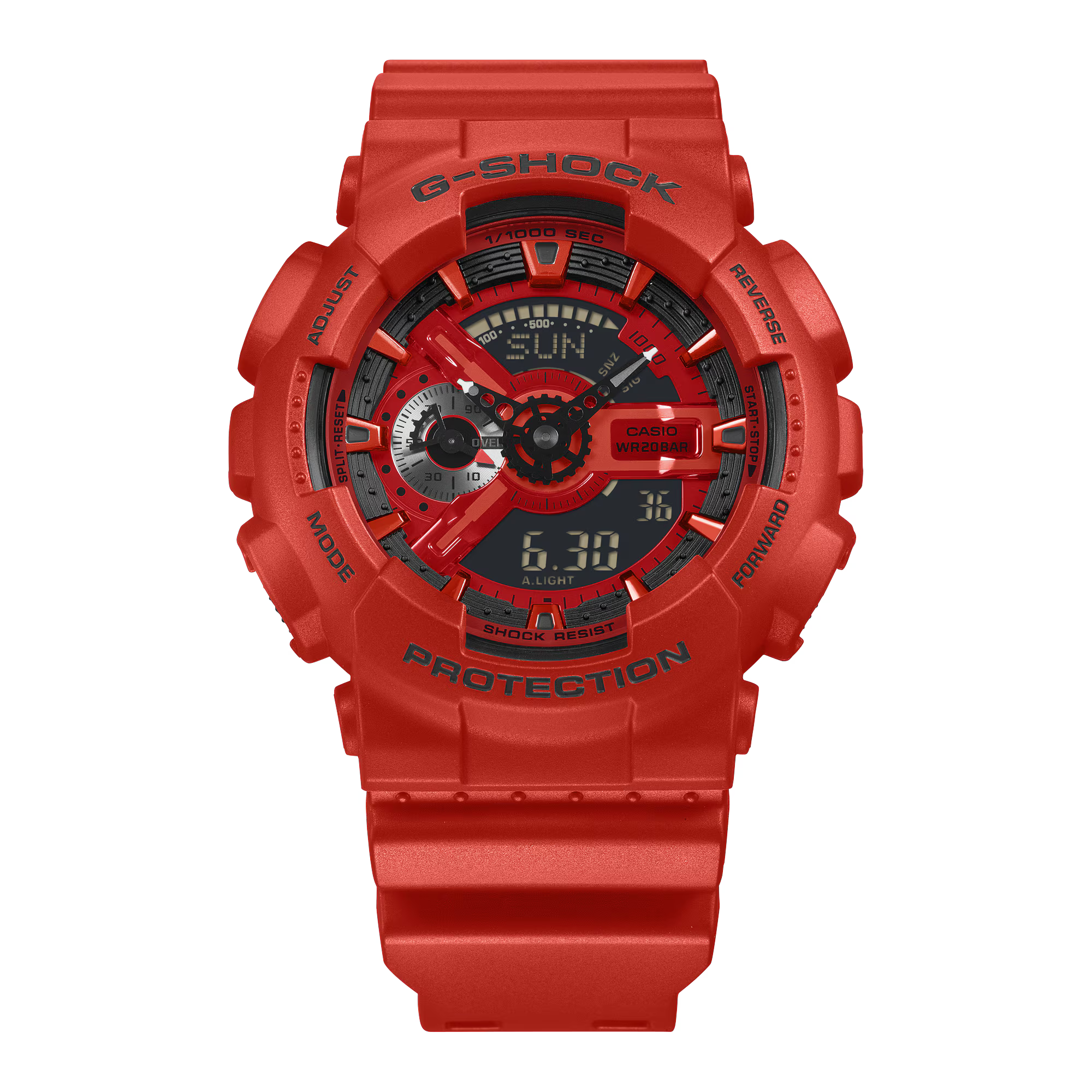 萬年鐘錶 - G-SHOCK  經典紅色款潮流經典防震雙顯電子錶  GA-110RRB-4A 錶徑 : 51.2 MM