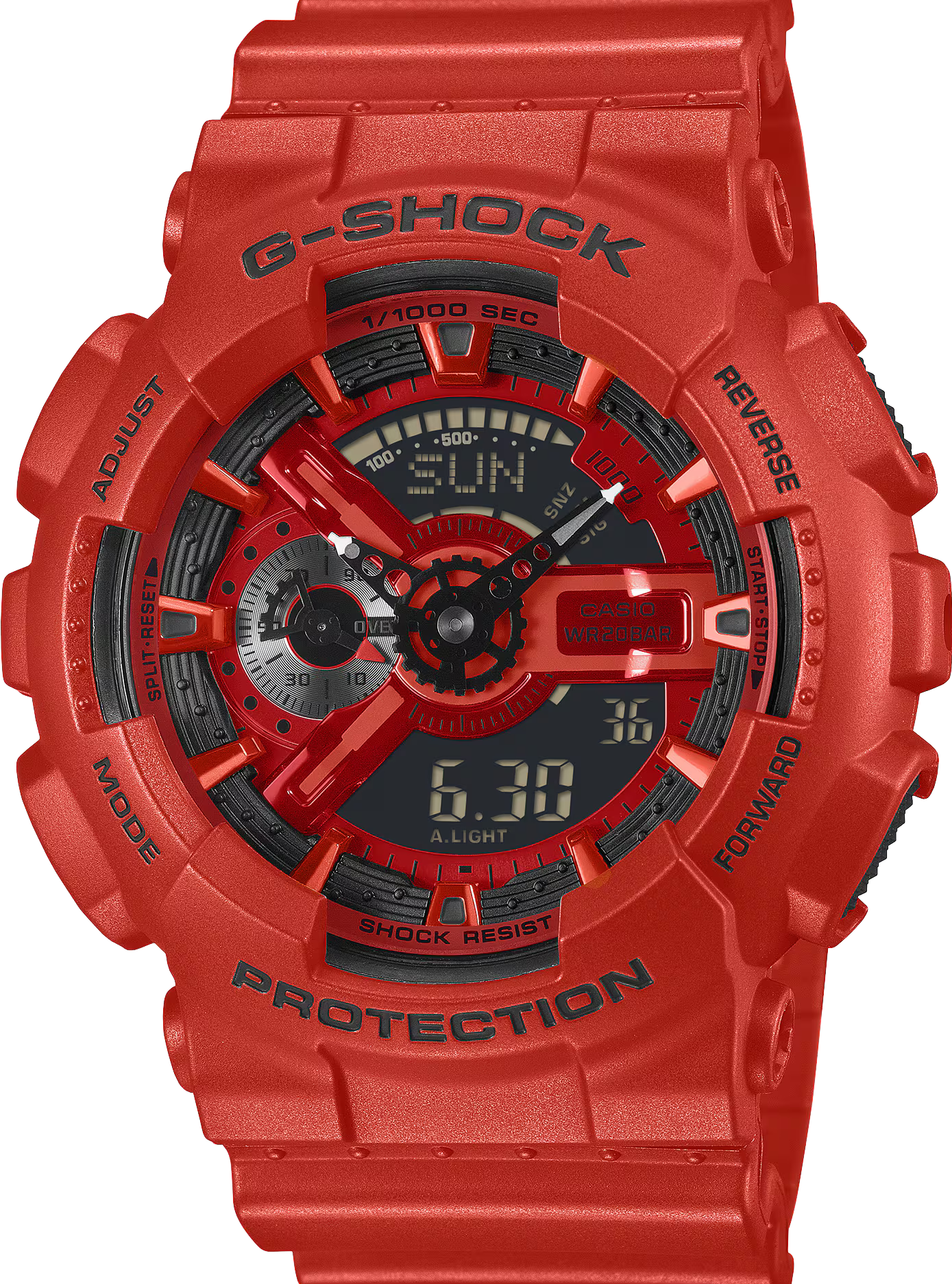 萬年鐘錶 - G-SHOCK  經典紅色款潮流經典防震雙顯電子錶  GA-110RRB-4A 錶徑 : 51.2 MM