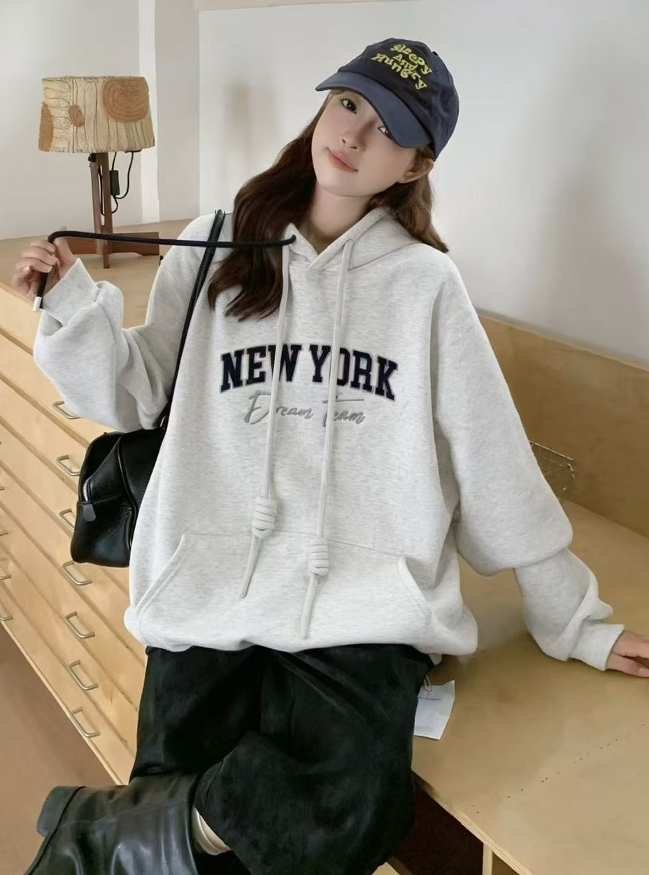 NEW YORK配色刷毛連帽衣