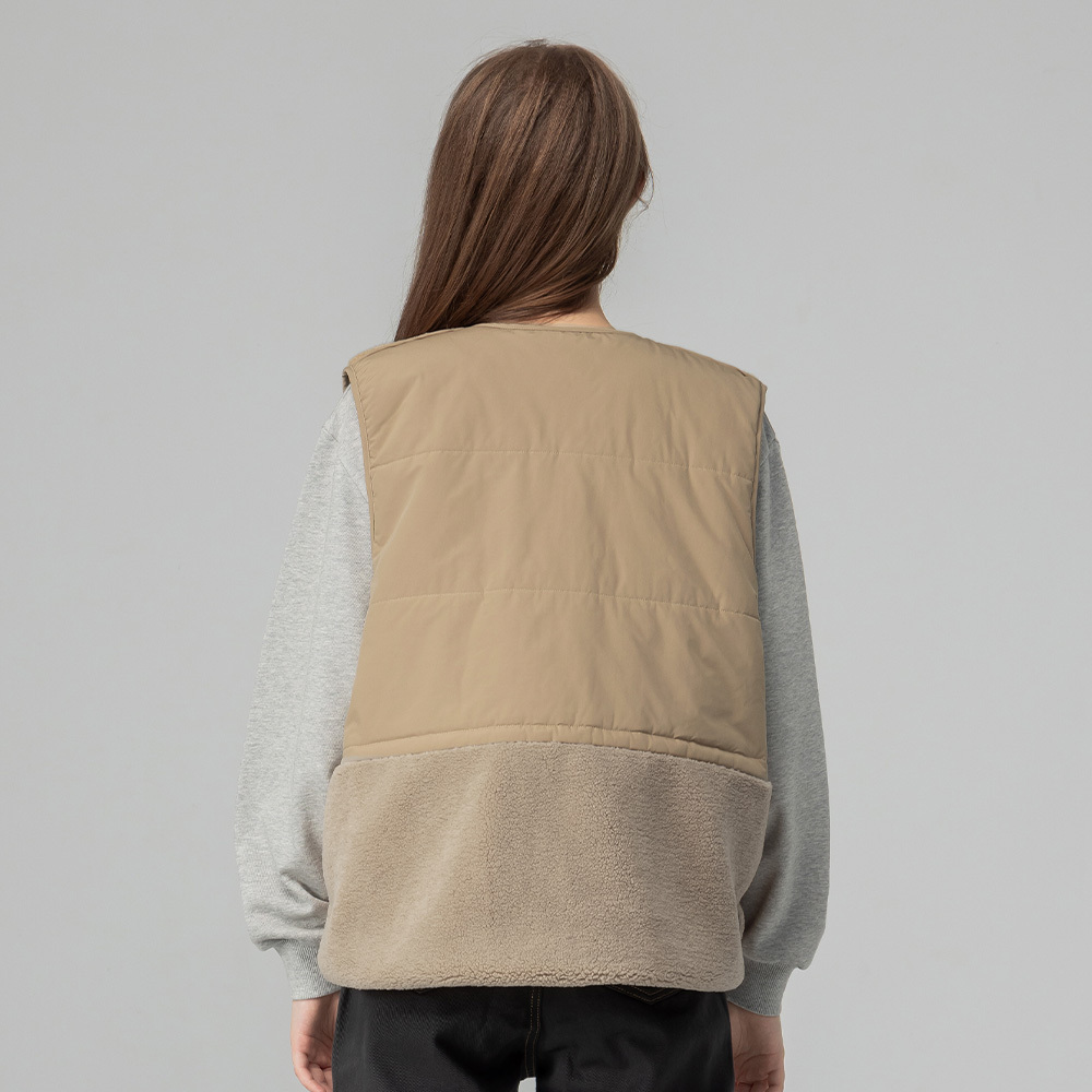 羊羔毛拼接鋪棉保暖背心外套(卡其)女款