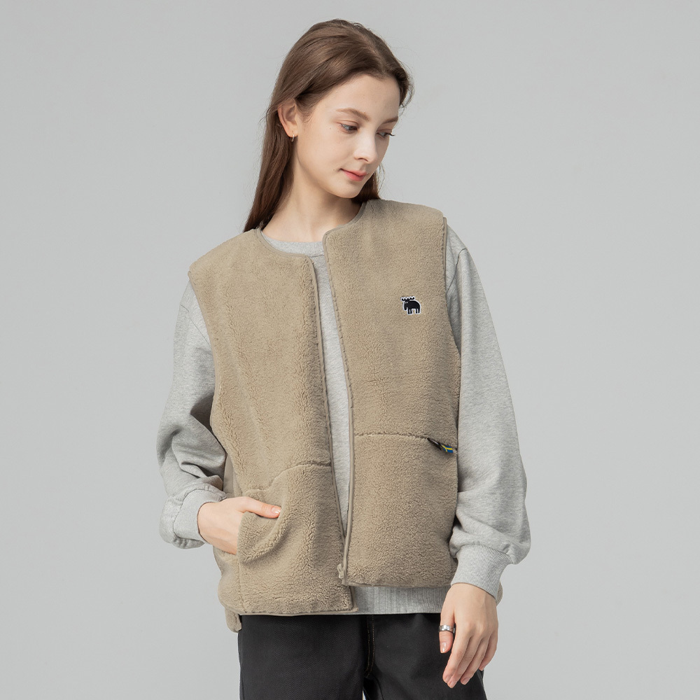 羊羔毛拼接鋪棉保暖背心外套(卡其)女款