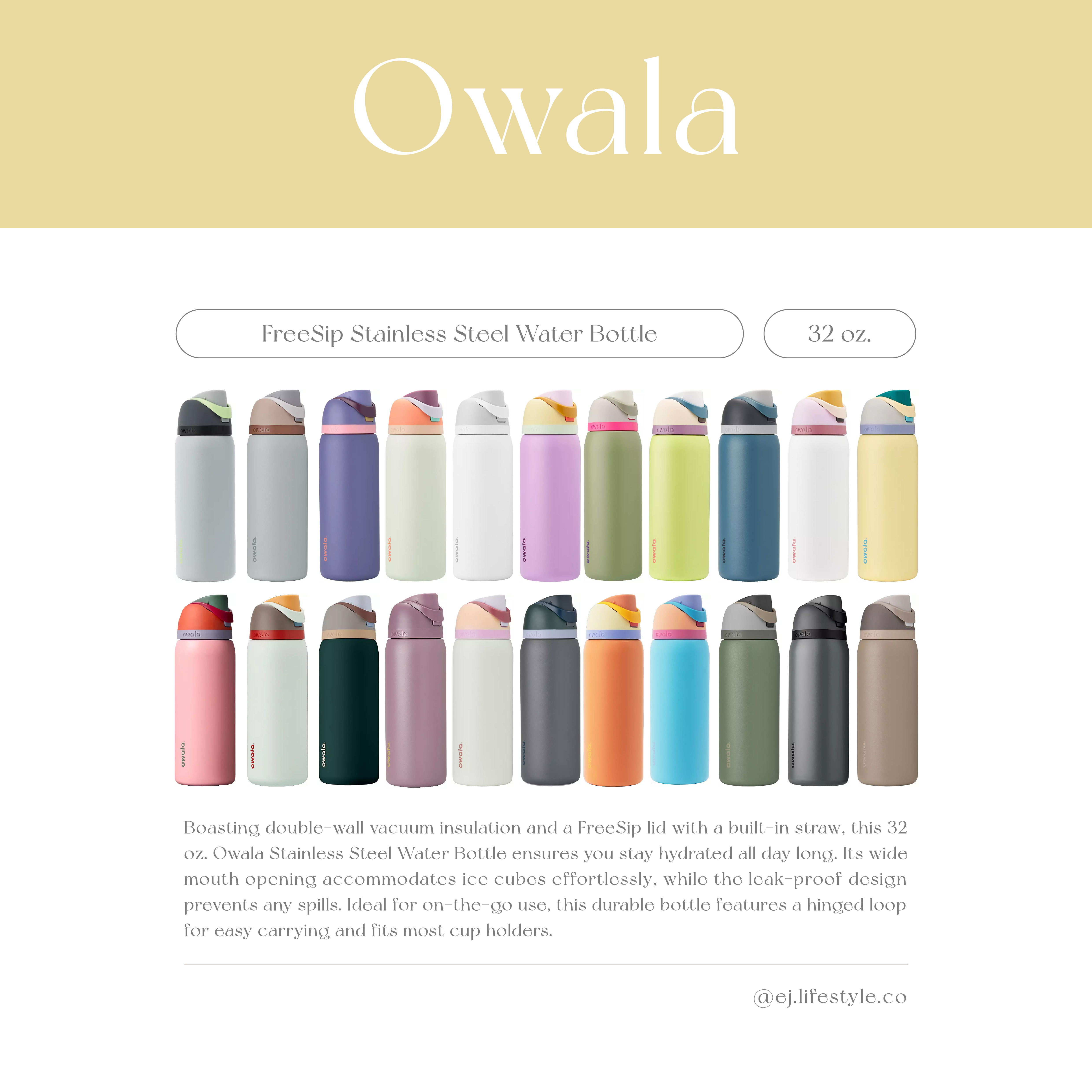 🇺🇸 OWALA FreeSip Stainless Steel Water Bottle 撞色 不鏽鋼保溫杯 直飲杯 吸管杯 32oz 946ml / 預購
