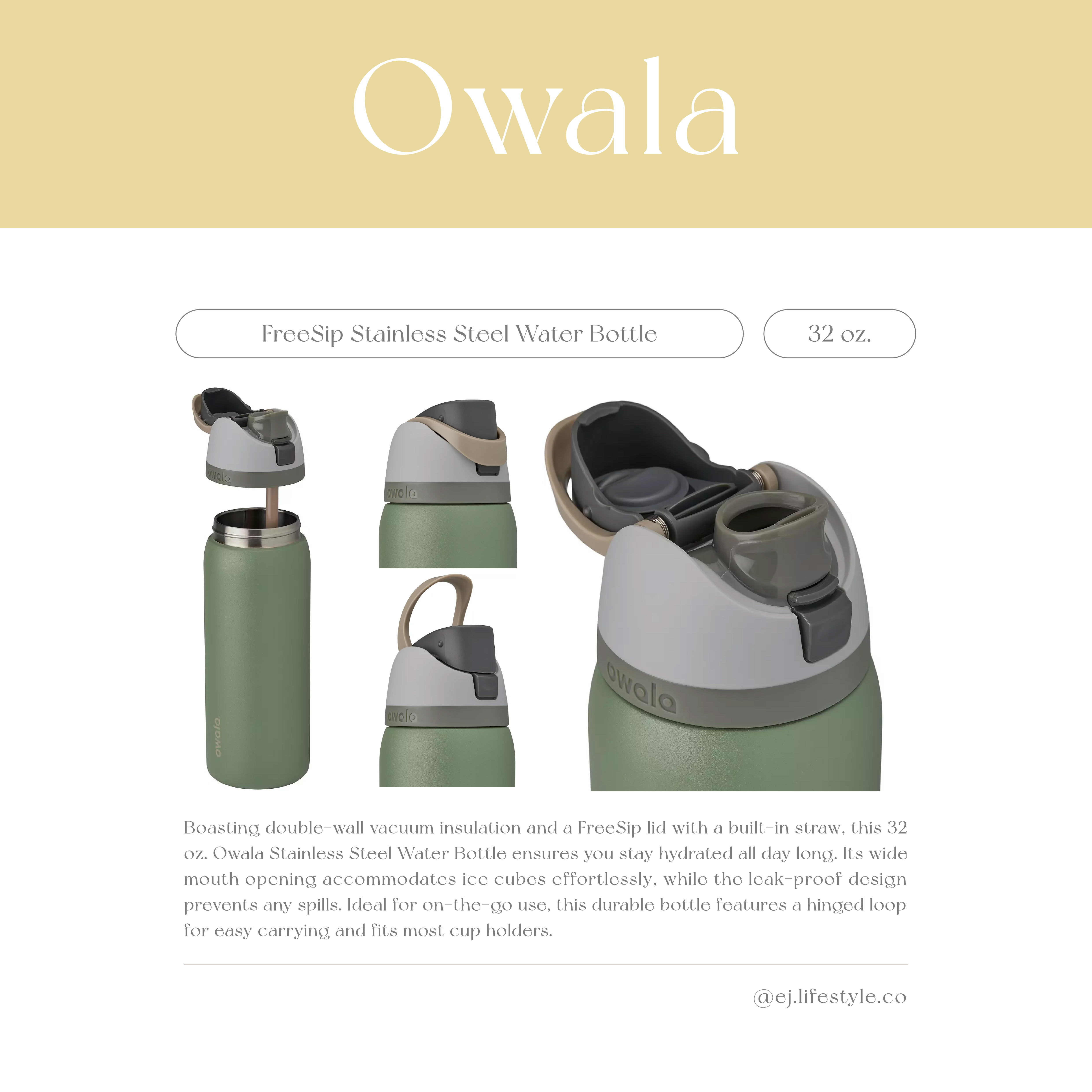 🇺🇸 OWALA FreeSip Stainless Steel Water Bottle 撞色 不鏽鋼保溫杯 直飲杯 吸管杯 32oz 946ml / 預購