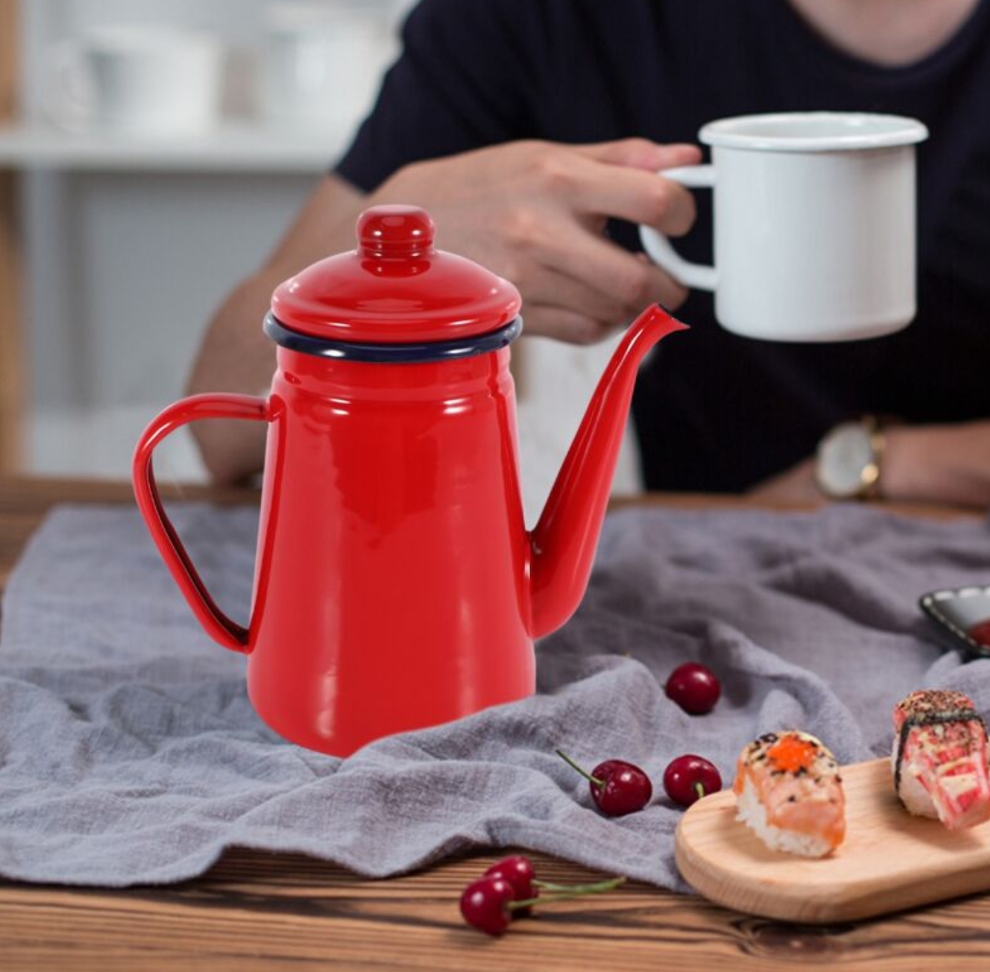 日本琺瑯咖啡壺 1.1L(紅/黃/湖水綠)