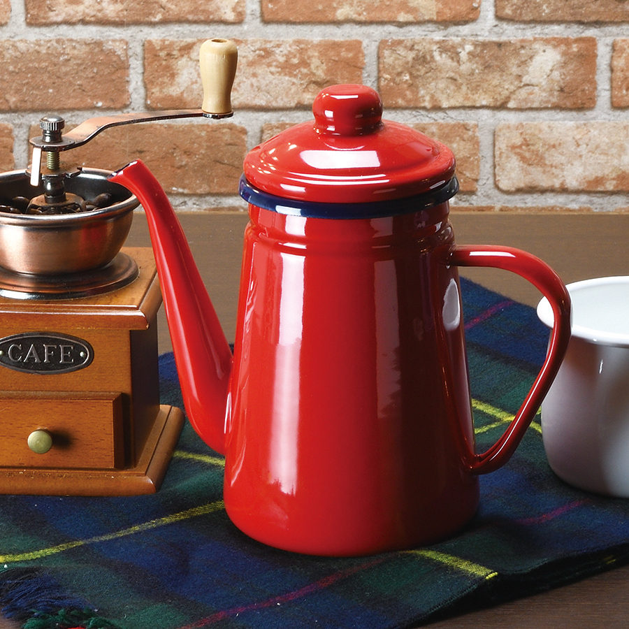 日本琺瑯咖啡壺 1.1L(紅/黃/湖水綠)