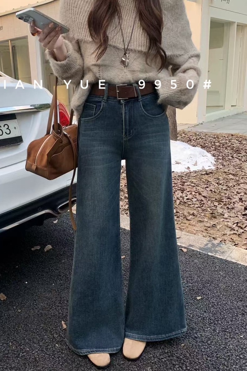 皮帶復古藍A字牛仔褲 9950