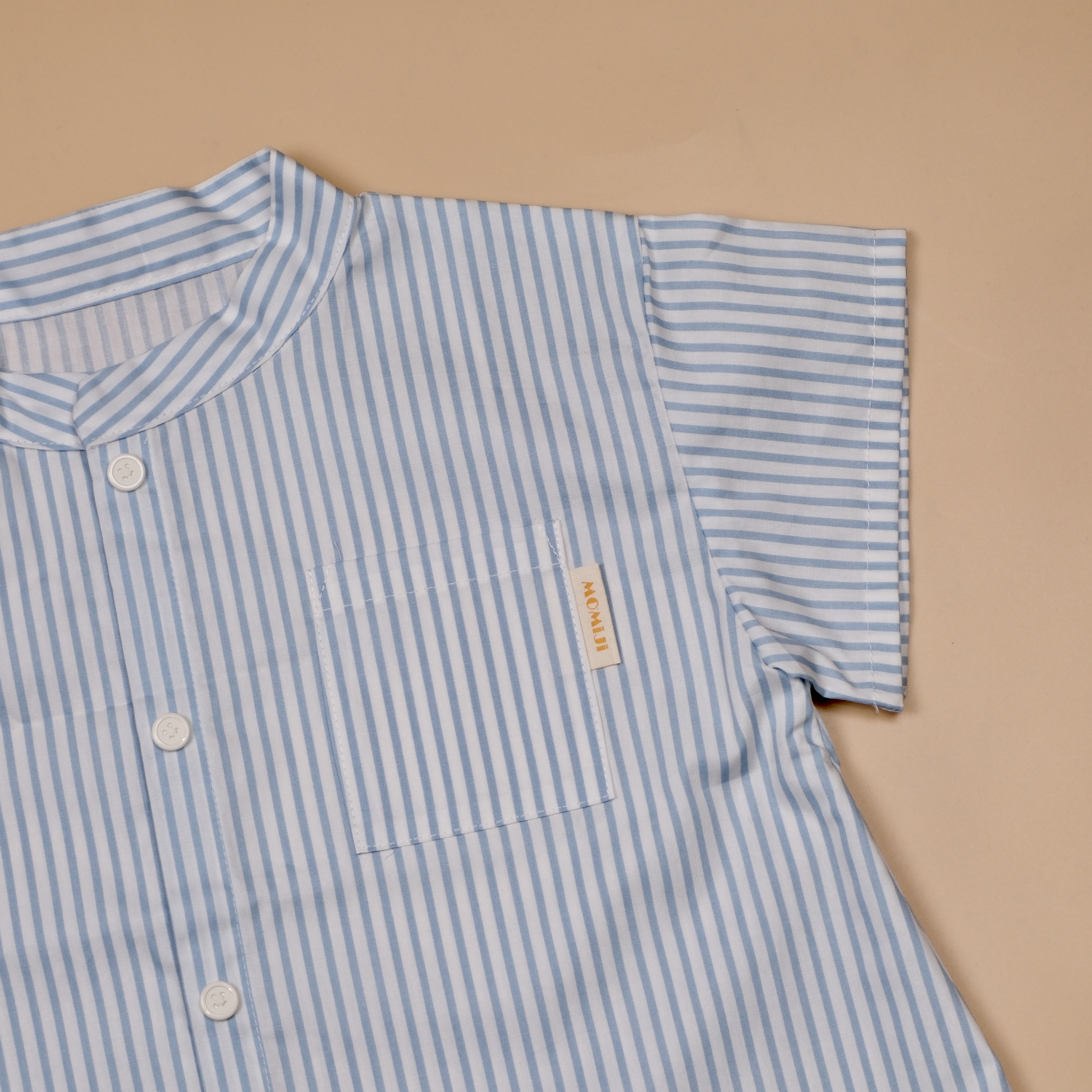 小立領日常 ⧪ 淺藍線條 ⧪ 短袖立領襯衫