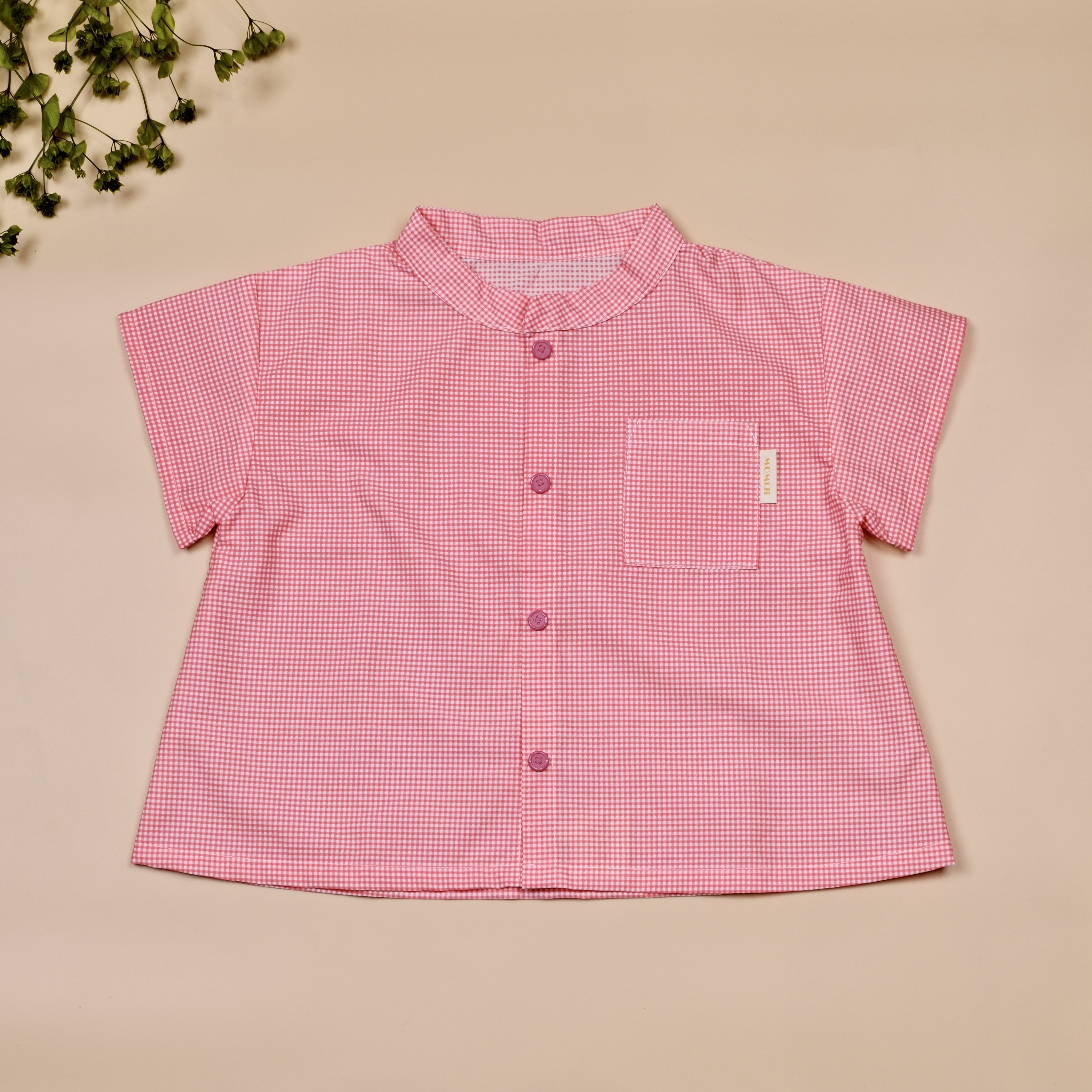 小立領日常 ⧪ 粉紅格子 ⧪ 短袖立領襯衫