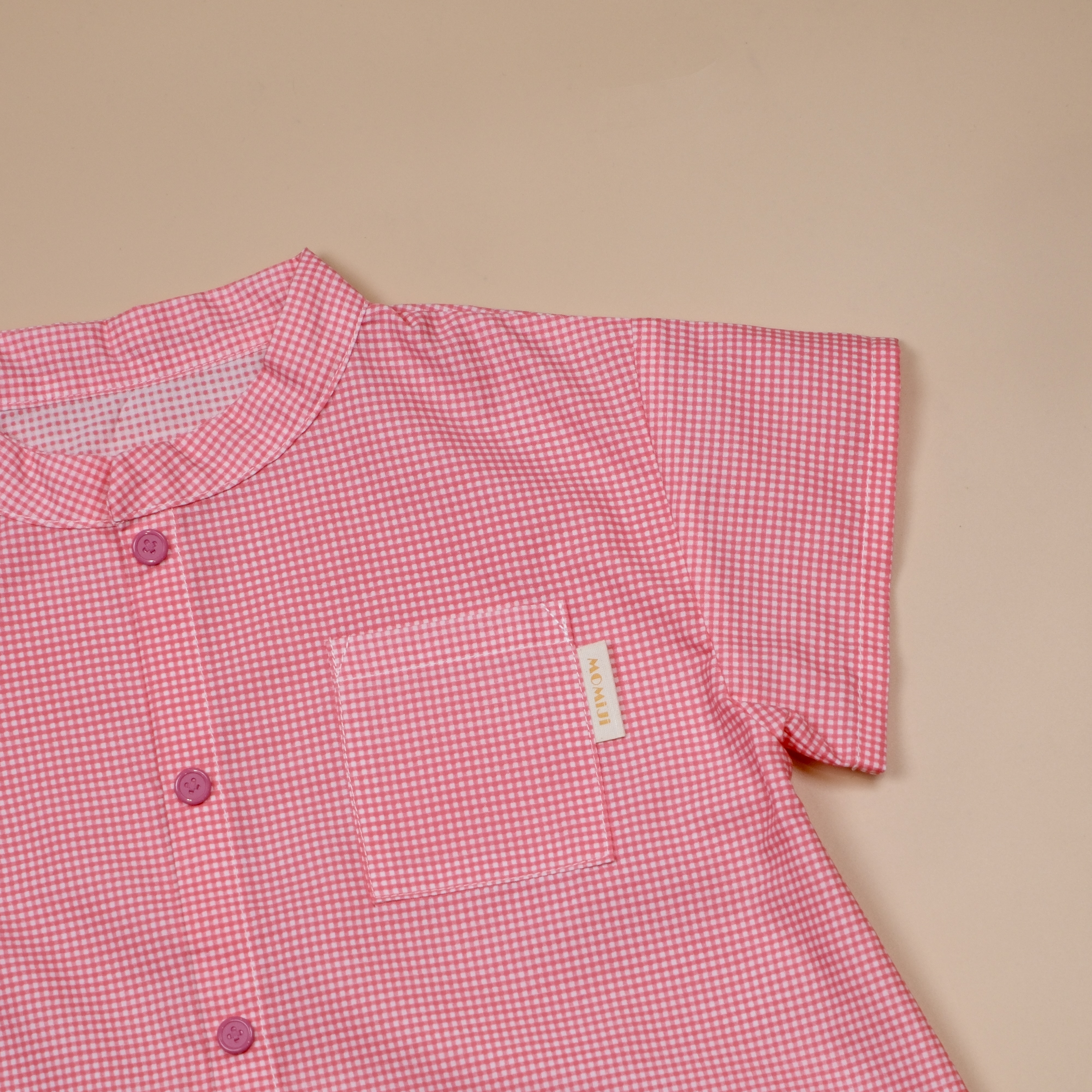 小立領日常 ⧪ 粉紅格子 ⧪ 短袖立領襯衫