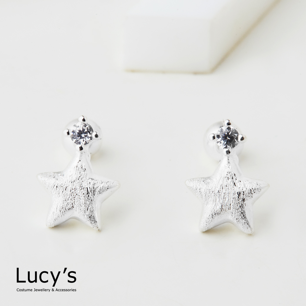 925純銀 髮絲紋星星 轉珠耳環 (123242)