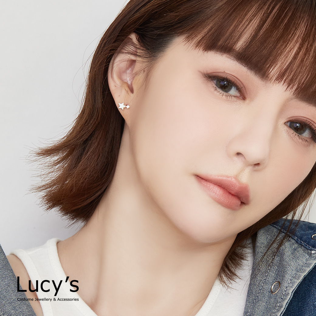 925純銀 髮絲紋星星 轉珠耳環 (123242)