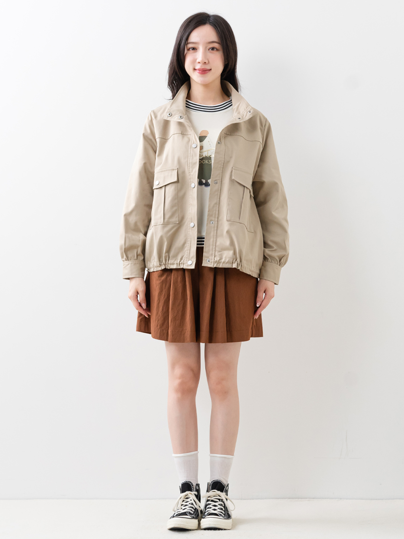 口袋夾克外套條紋上衣鬆緊腰打褶短褲組合