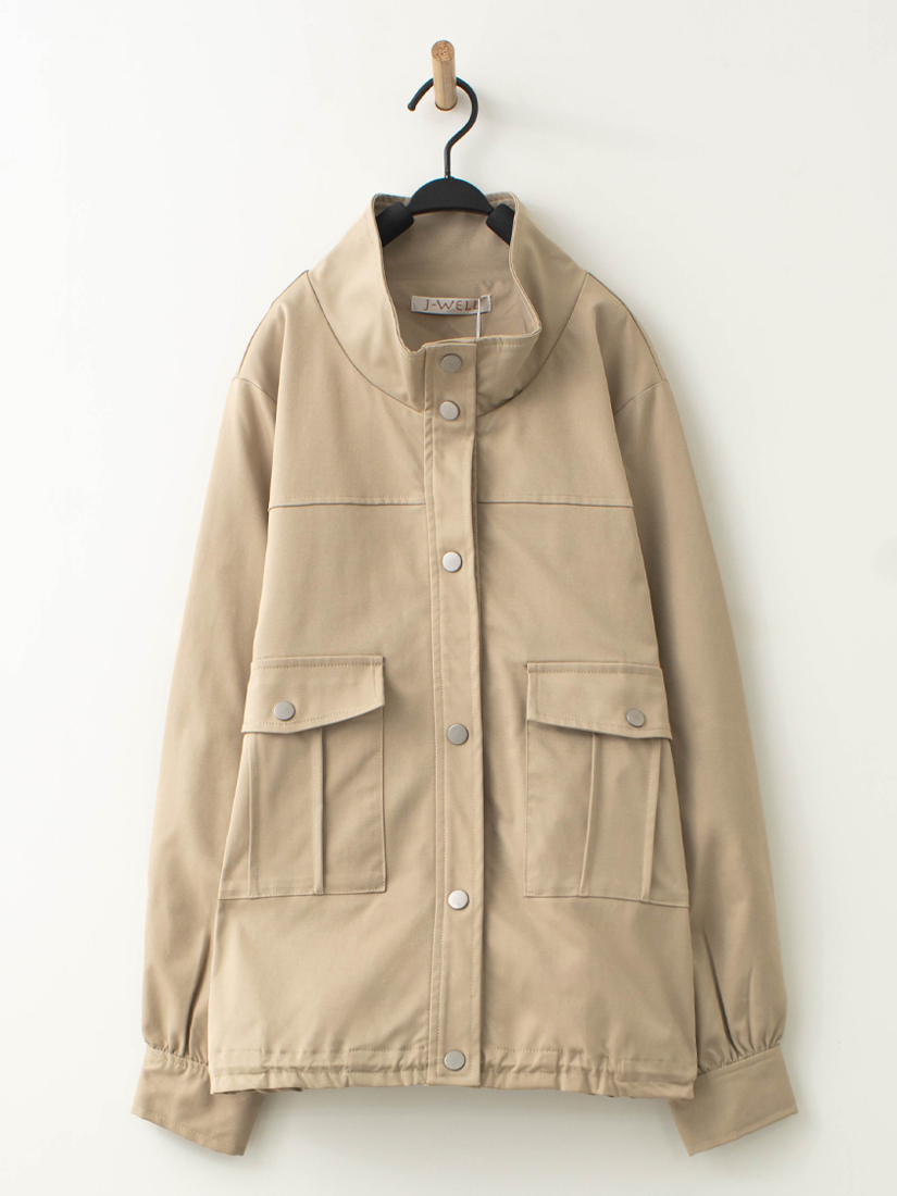 立領工裝口袋夾克外套拚色長裙兩件組合