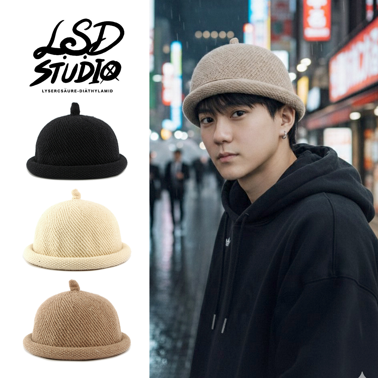 奶嘴 x 圓頂|日系捲邊奶嘴圓頂針織帽【HTLZ752】