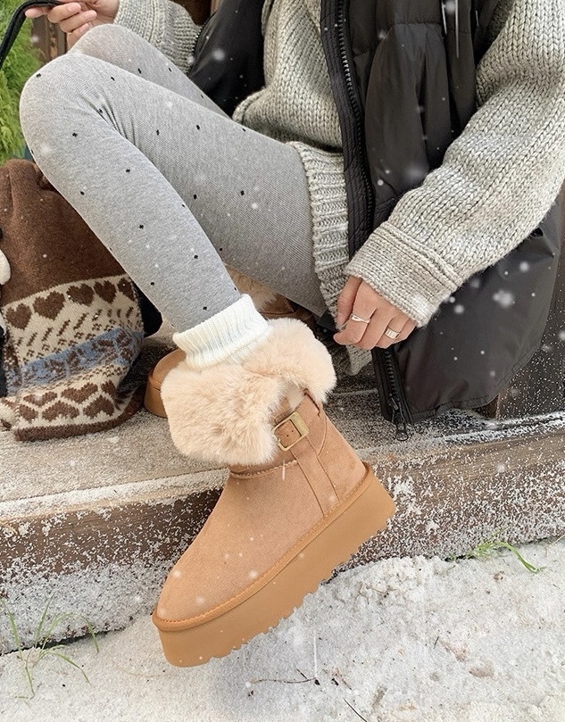 側釦釦環中筒毛毛雪靴