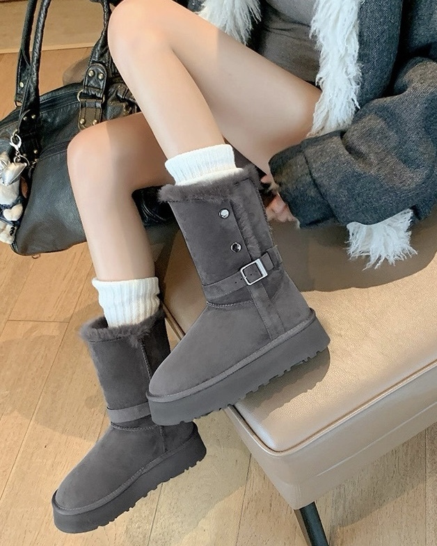 側釦釦環中筒毛毛雪靴
