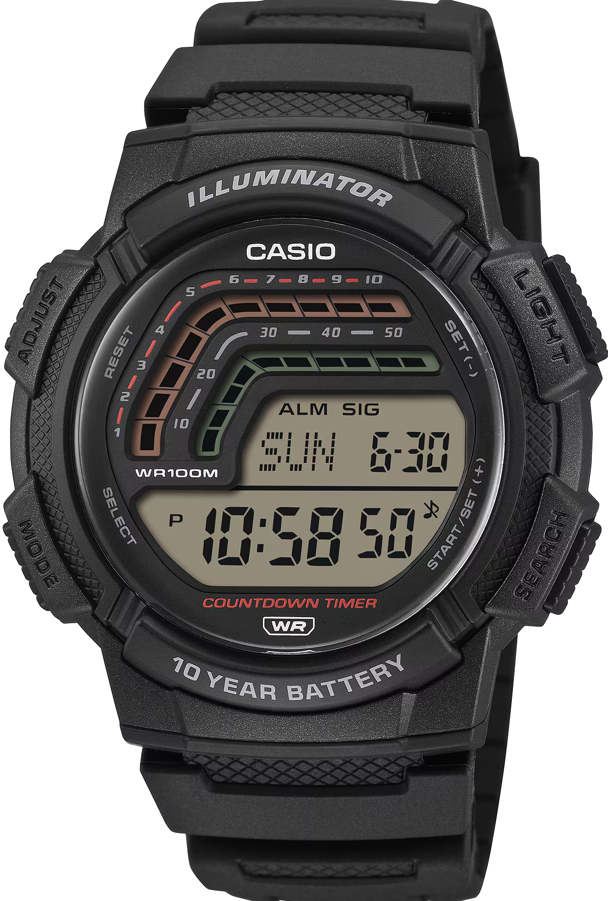 萬年鐘錶 - 卡西歐  CASIO  大顯示幕多功能數位顯示電子錶  WS-1800-1A 錶徑 45MM