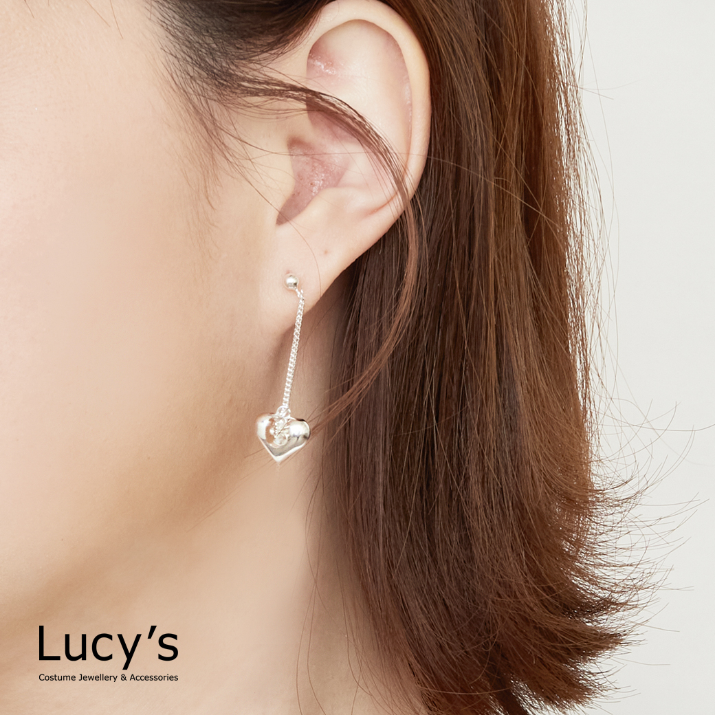 925純銀 垂墜愛心 耳環 (93258)