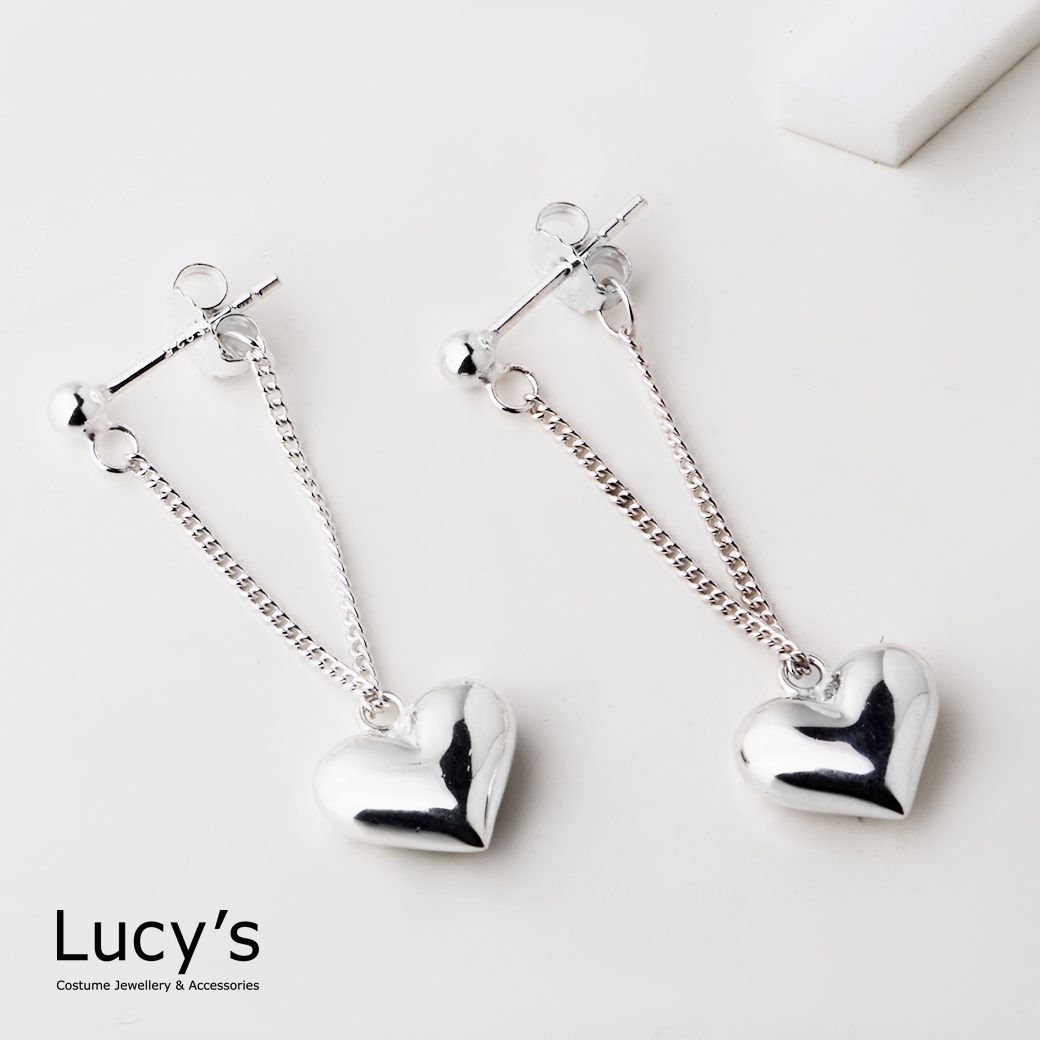 925純銀 垂墜愛心 耳環 (93258)
