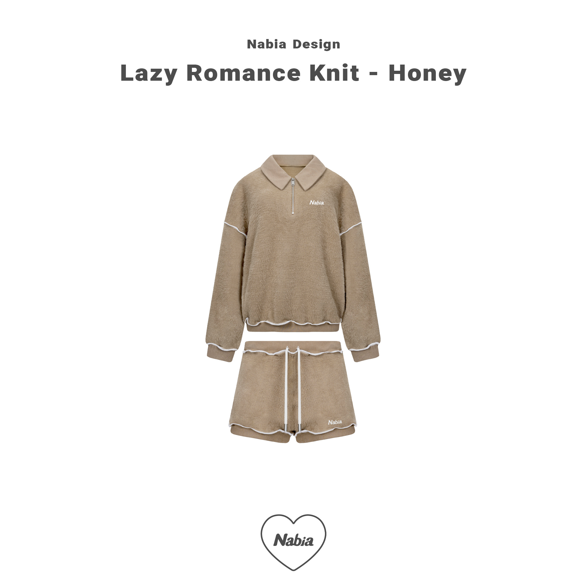 毛毛翻車線修身套裝 - 蜂蜜棕