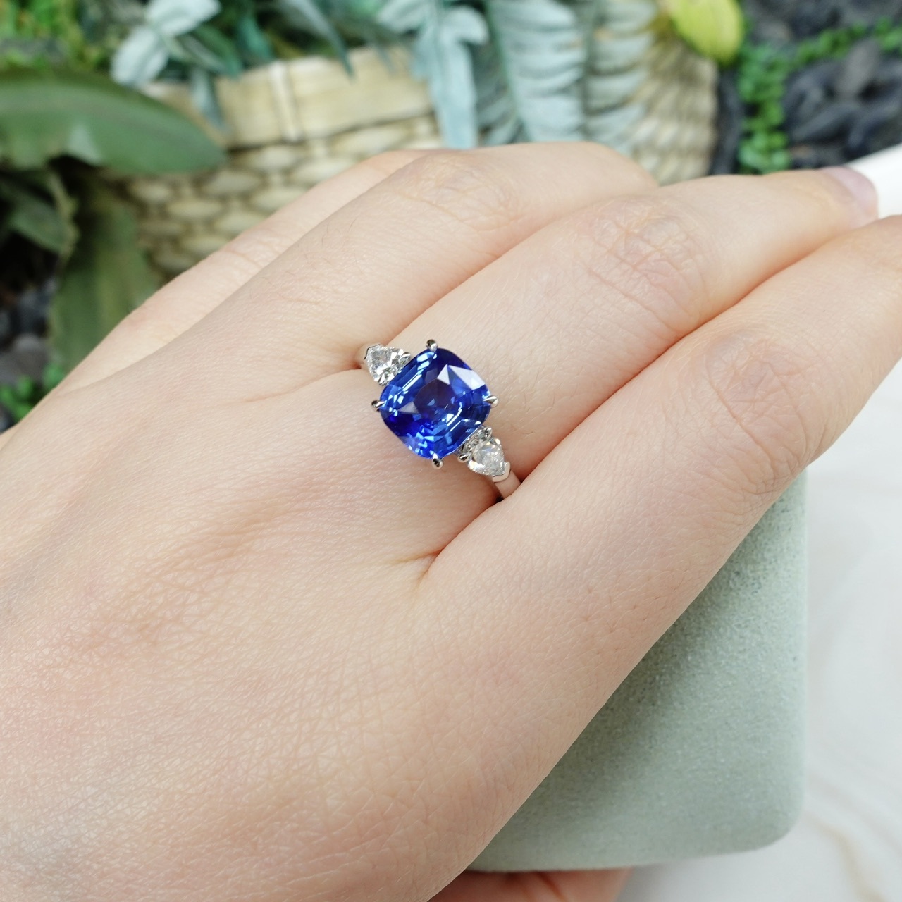 3.1ct天然矢車菊藍藍寶石鑽石18K金戒指 - 配寶石鑑定證書