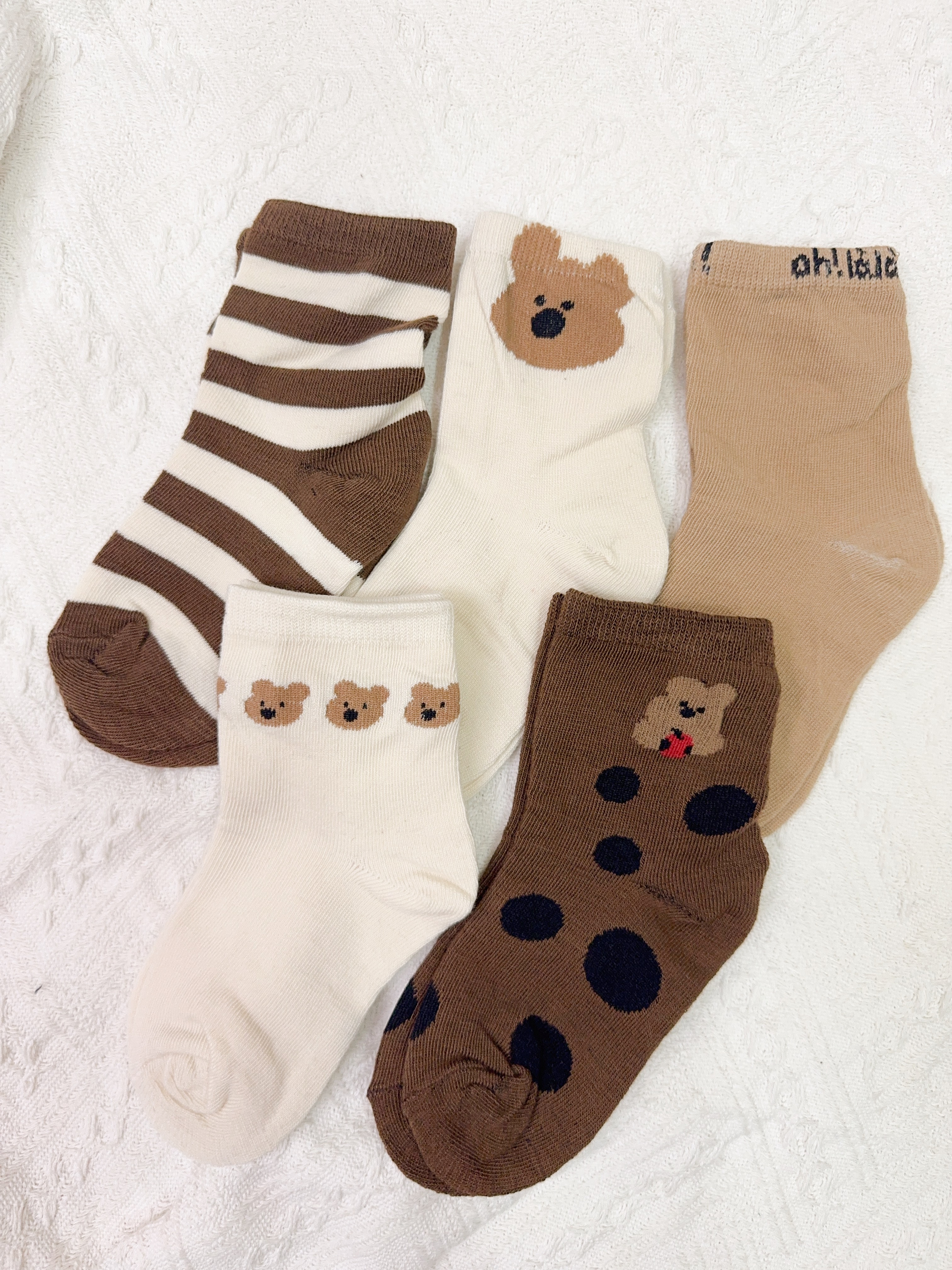 咖色系熊熊襪5入