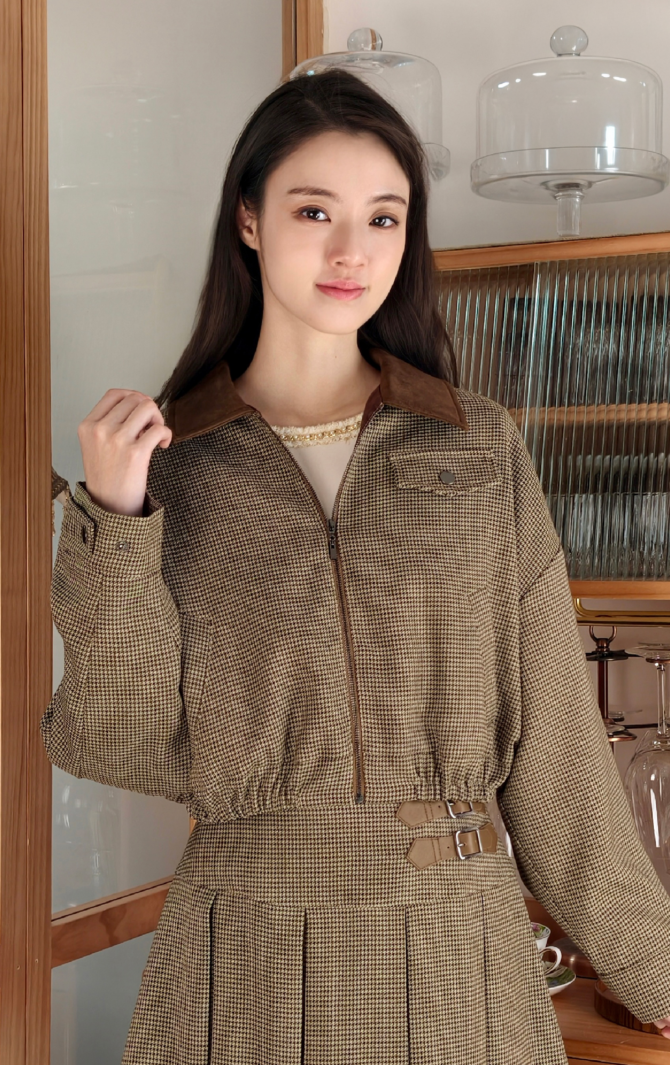 千鳥格反領外套 JK0941