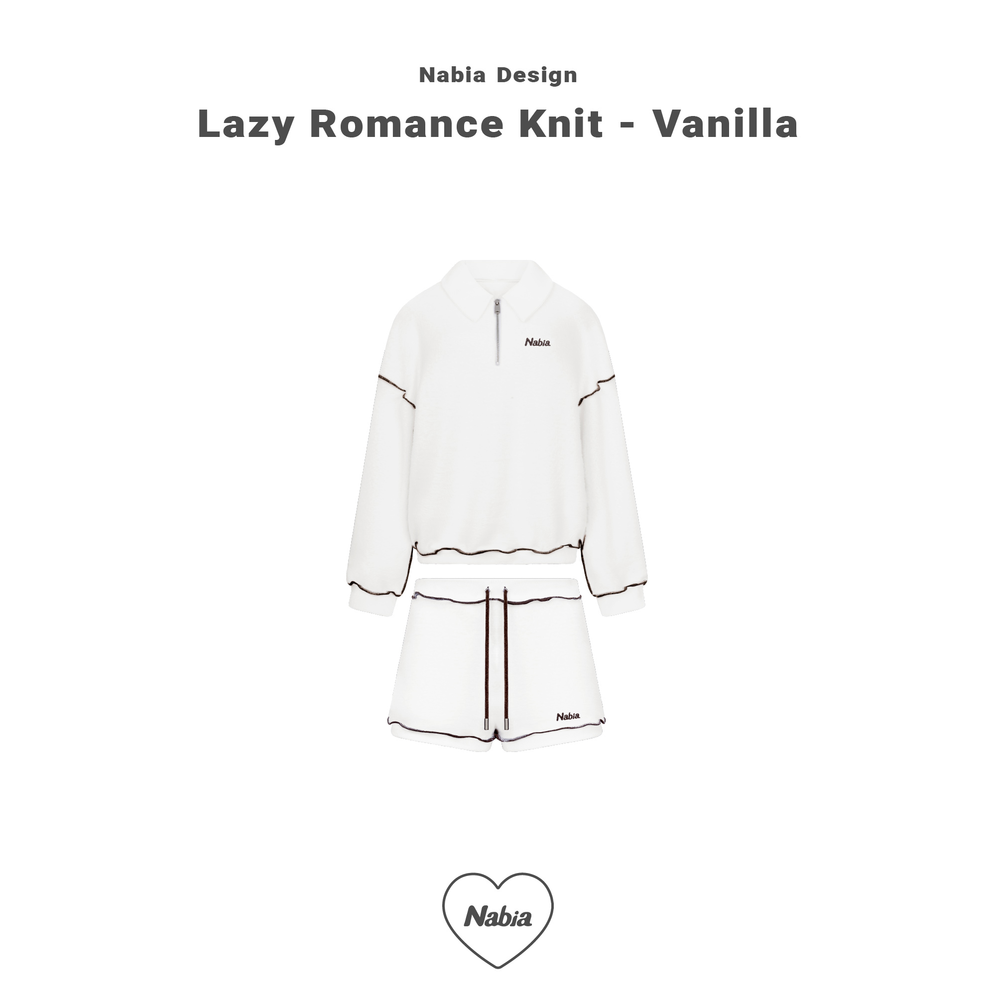 毛毛翻車線修身套裝 - 香草白